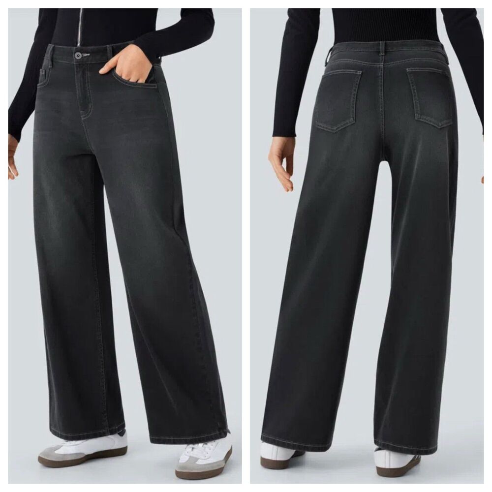 Halara Flex Low Rise Baggy Wide Leg Casual Jeans Dirty Black Size XL